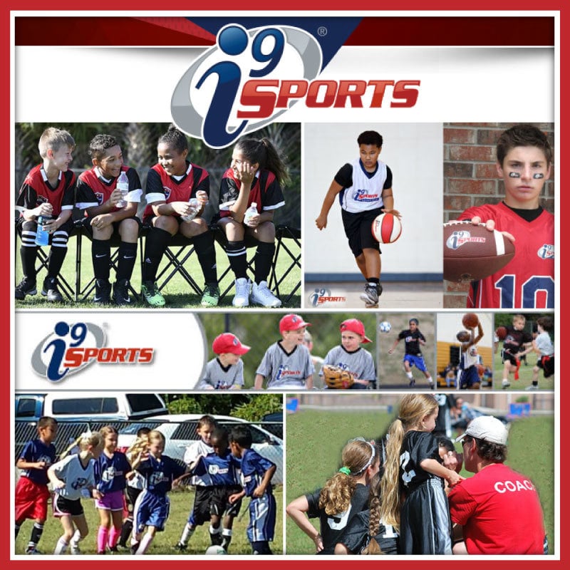 collage of children playing various i9 sports games