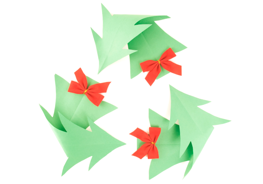 Recycle sign with christmas trees and bow