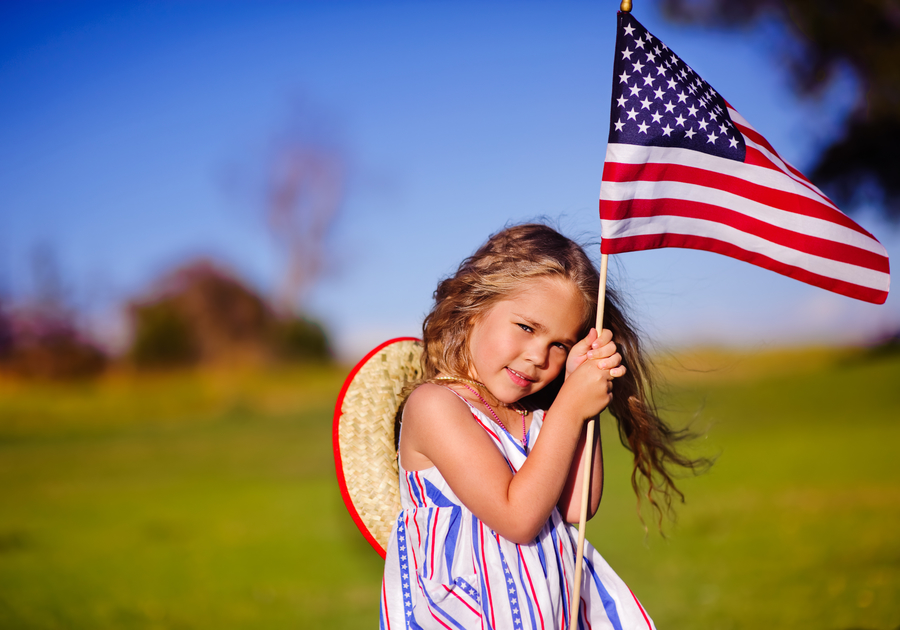 4th of July flag with child