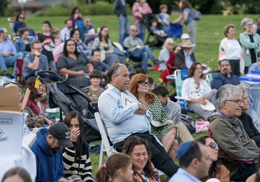 Oheb Shalom Congregation -  Rosh Hashanah in the Park, Maplewood Memorial Park (NJ) - Oct 2 2024; graphic: two women speaking to a crowd on grass.