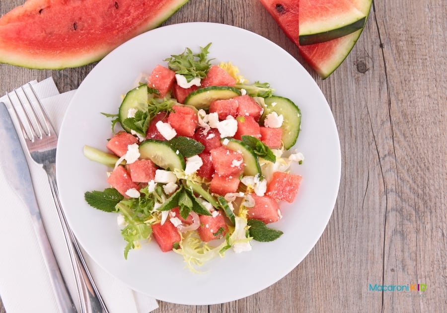 Watermelon, Feta Cheese, and Cucumber Salad