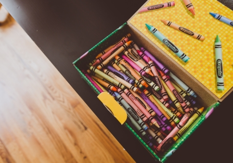 box of assorted crayons