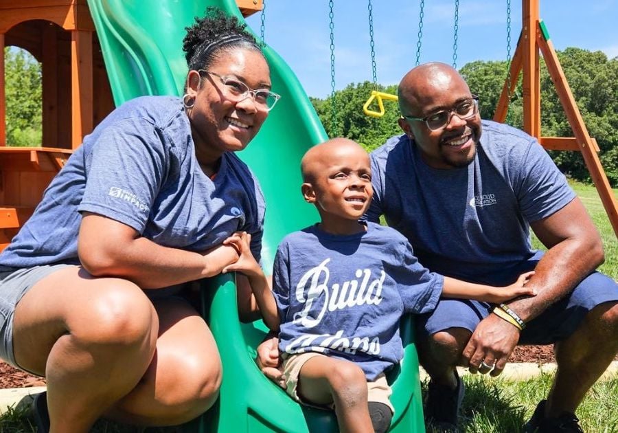 Roc Solid Foundation playset for child with pediatric cancer playground swingset constructed for children with cancer pediatric patients helping famlies Chesapeake VA