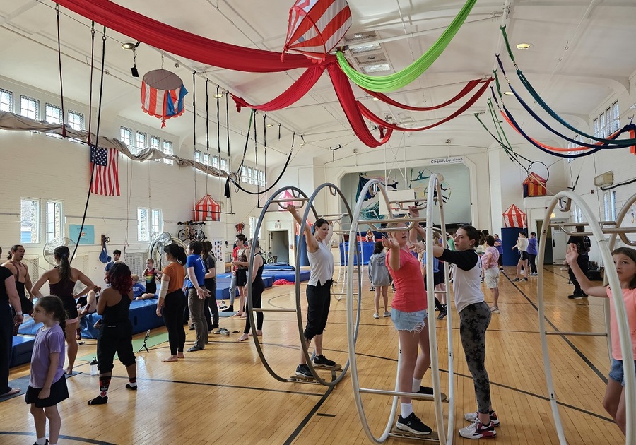 circus performers in gym