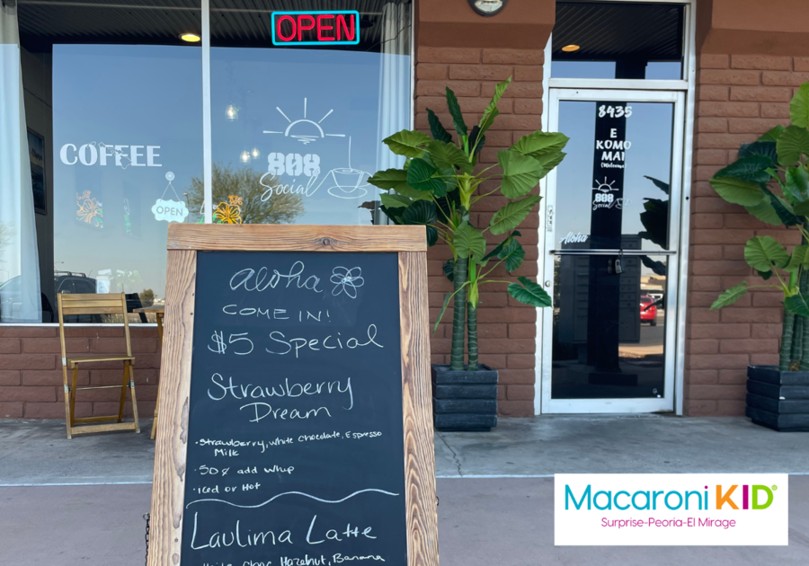 Storefront of 808 Social with their daily specials on a sign in the walkway