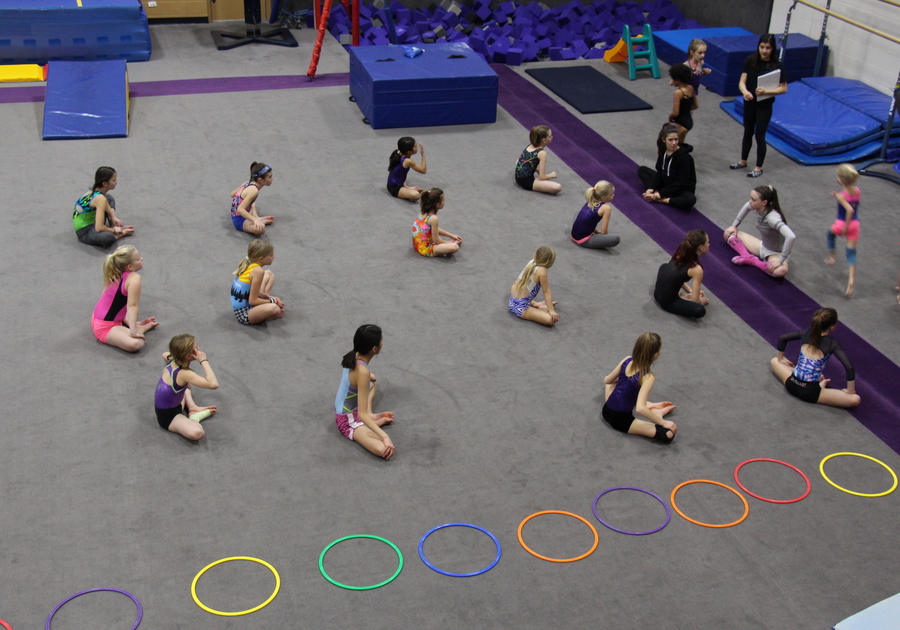 gymnastics class viewed from above