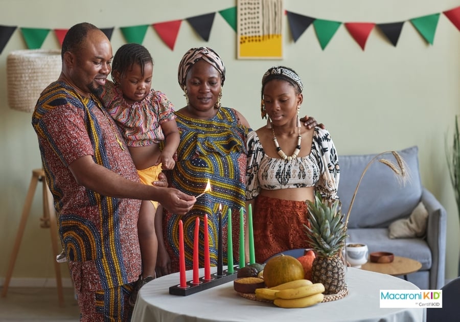 African family celebrating Kwanzaa holiday