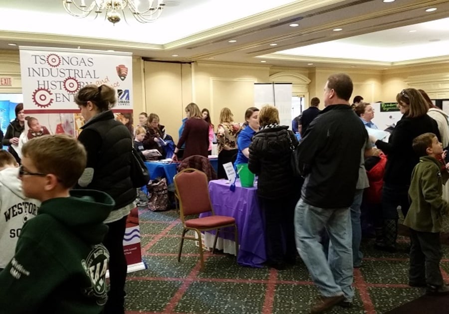 People attending an indoor fair