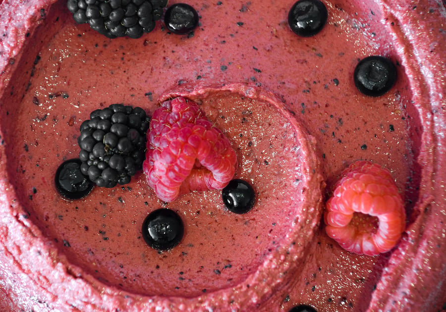 closeup of gelato with fresh berries