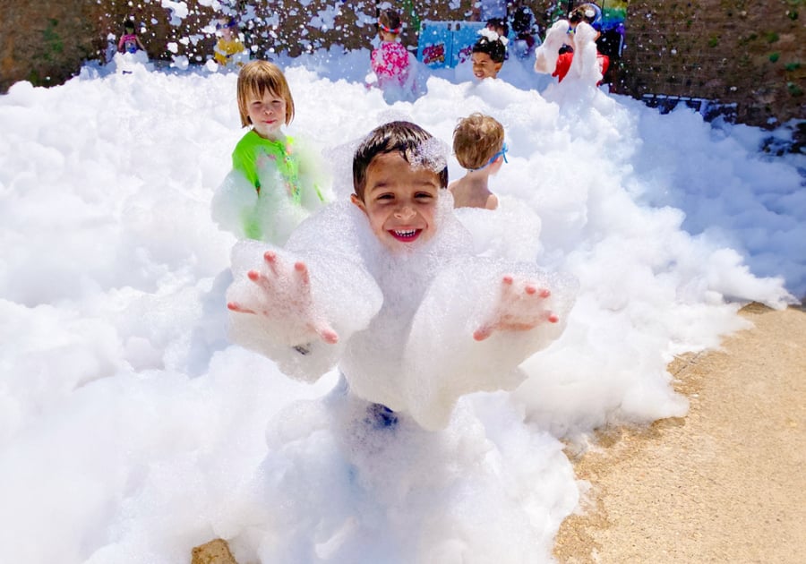 kids playing in foam