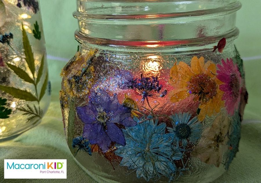 Mason jar with pressed flowers