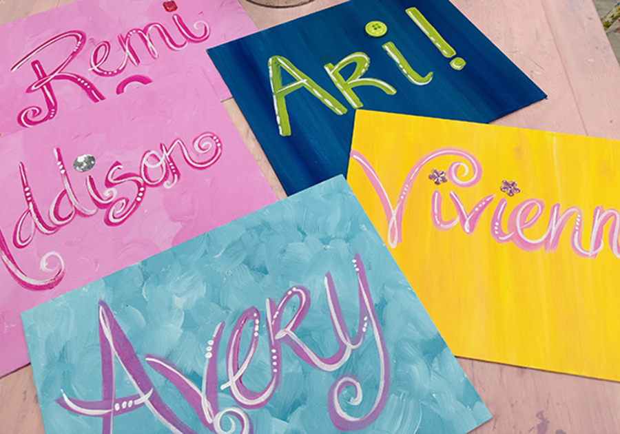 name signs made at Createry Workshop birthday party