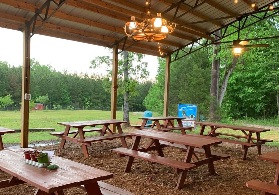 photo of outdoor seating space for campers