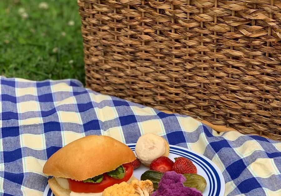 Picnic plate full of items bought at the H Street Farmers Market.