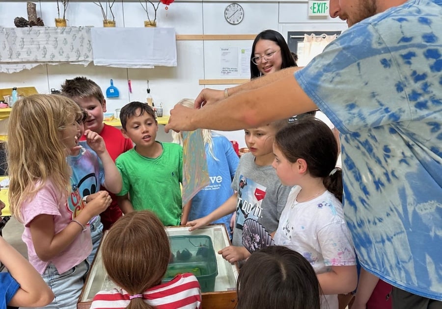 Children learning about making art