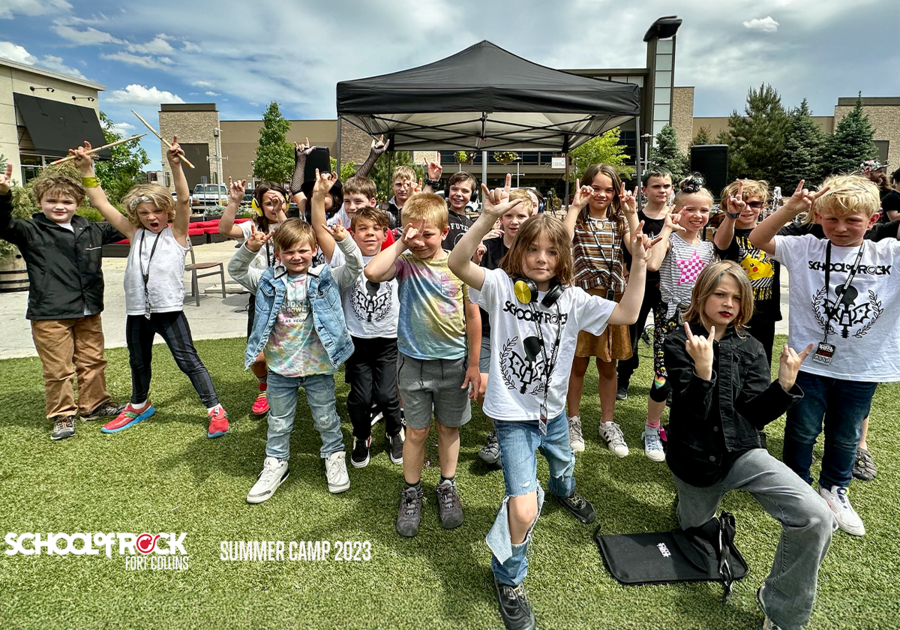Group on Foothills Mall lawn Concert 2023 Camp Promo 2024 School of Rock
