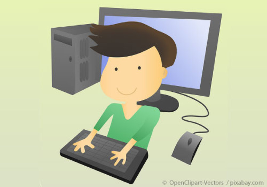 Cartoon Boy and computer