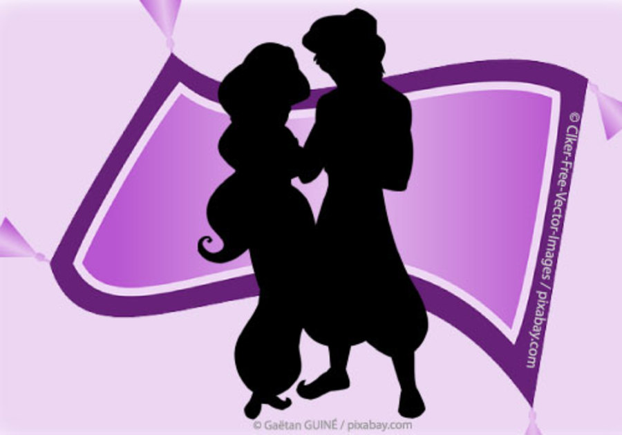 Aladdin & Jasmine Silhouette over Magic Carpet