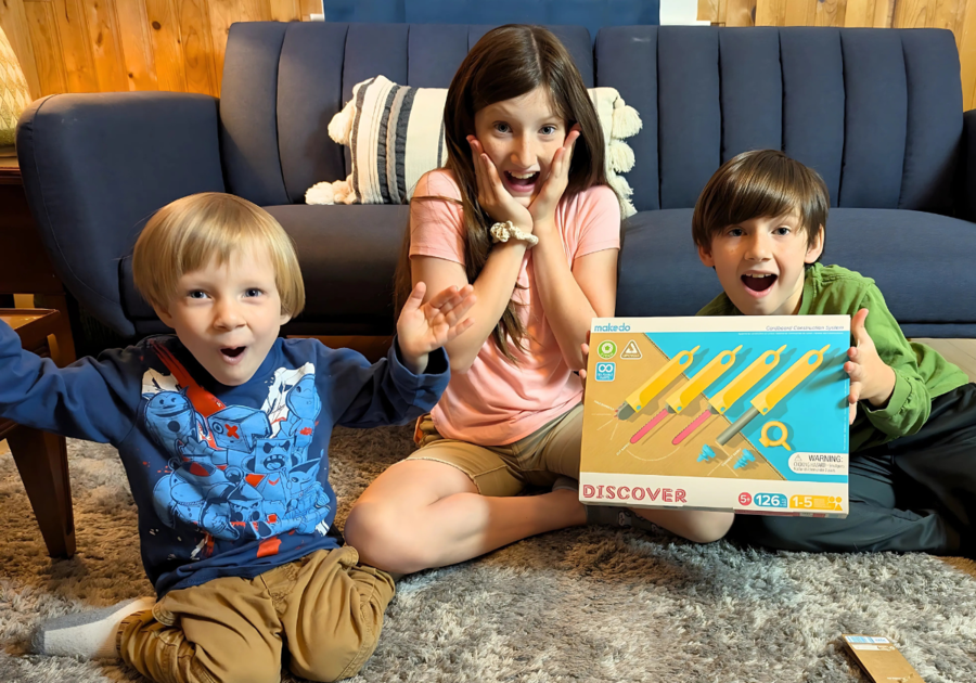 Kids love the Makedo set, which allows you to create using cardboard