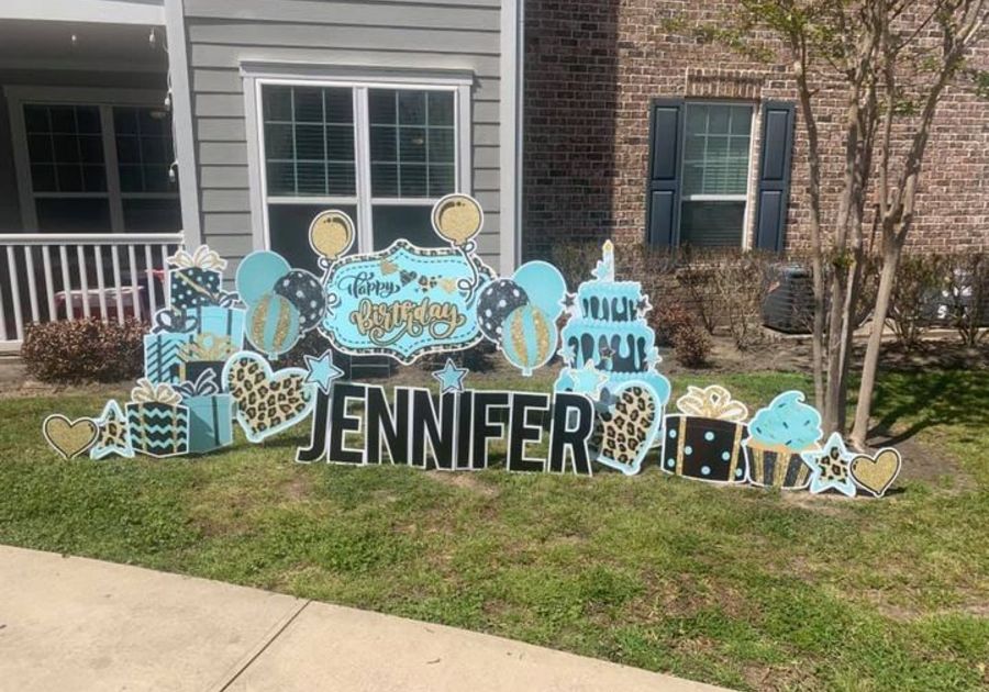 blue and leopard print birthday sign