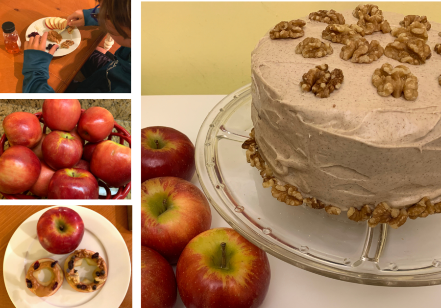SnapDragon Apples by Jen Anderson: Kid with snack, apples cake, and SnapDragon Apples