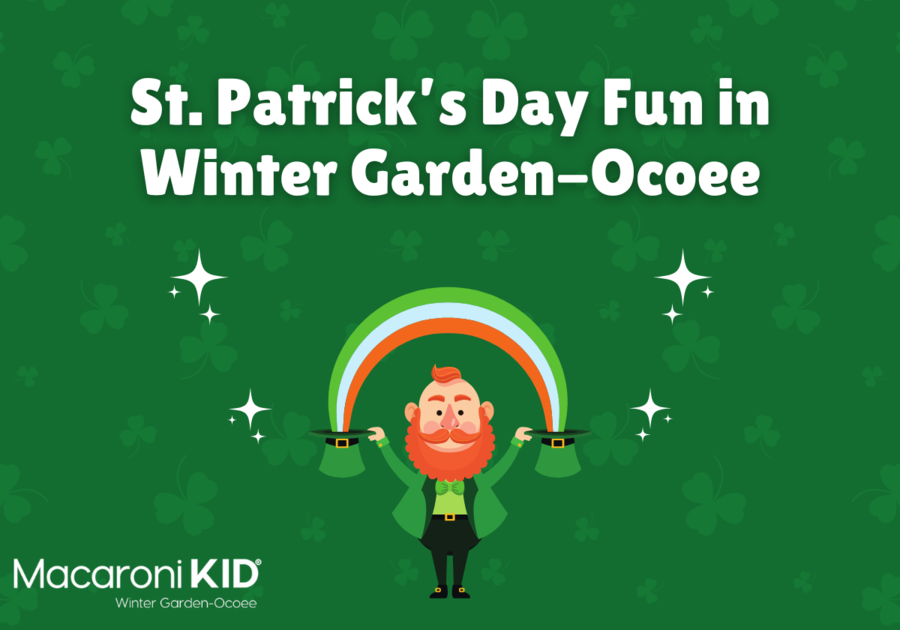 St. Patrick's Day Fun in Winter Garden-Ocoee leprechaun with rainbow.