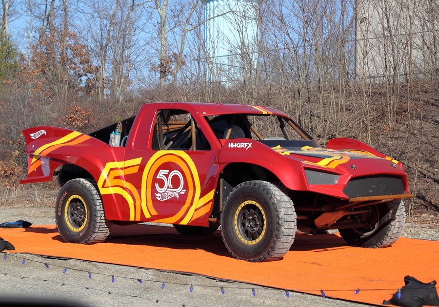 Life Size Red Hot Wheels Car with 50 painted on door