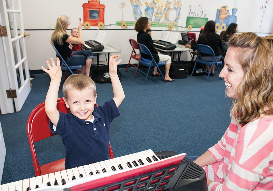 child learning to play keyboard at Children's Music Academy
