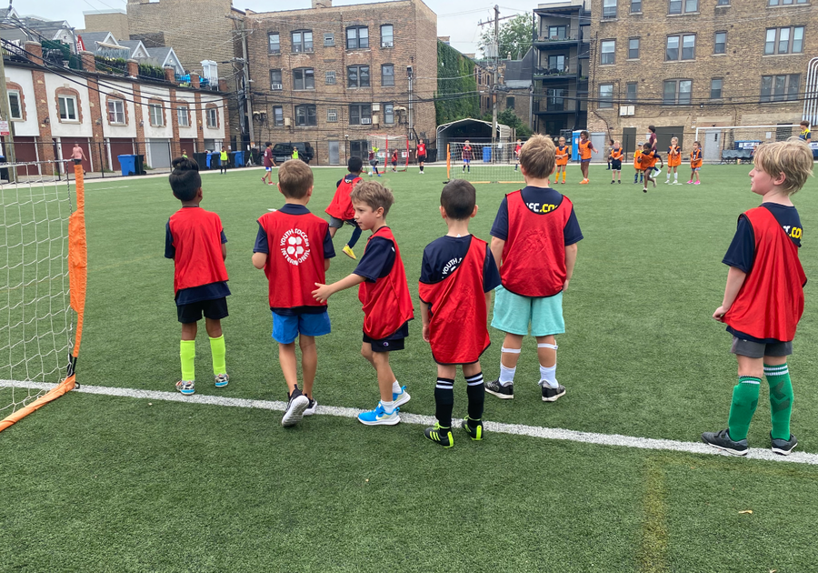 boy soccer players on field