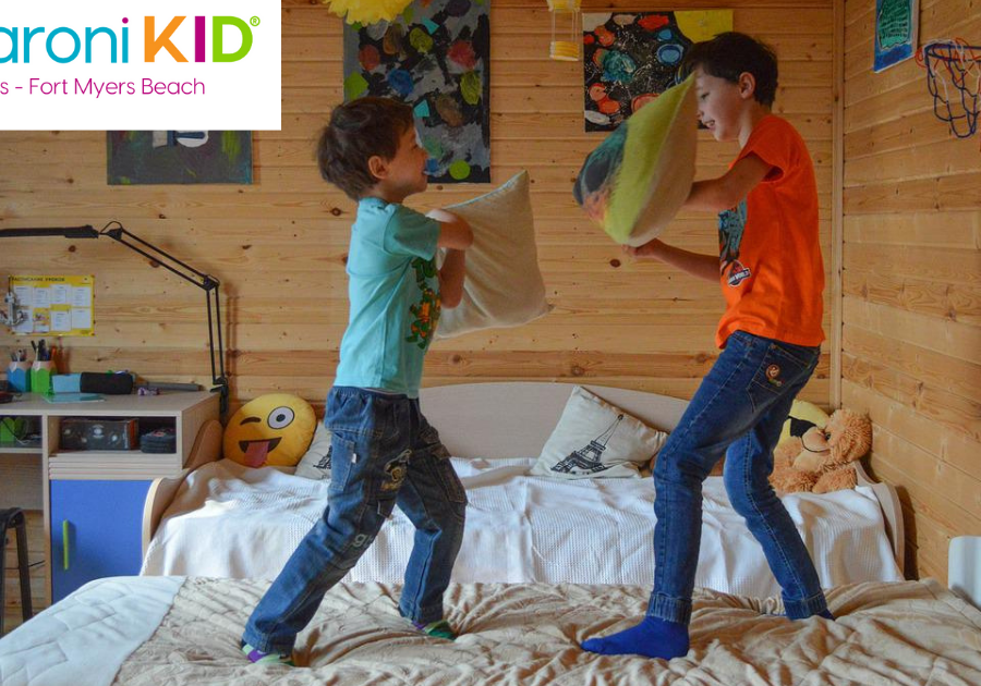 kid fighting jumping bed pillowfight pillows