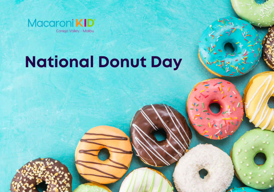 National Donut Day, lots of colorful frosted donuts