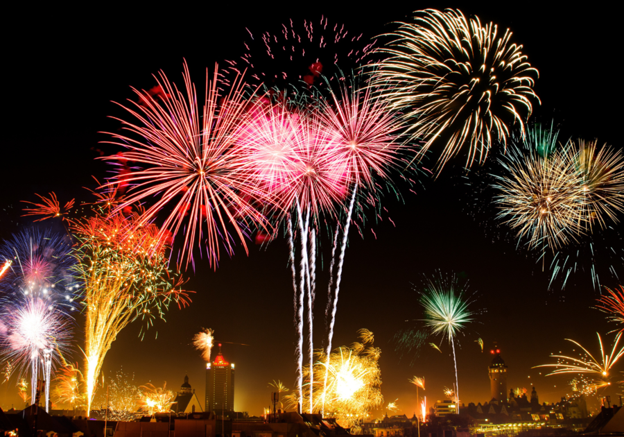 Fireworks over a city