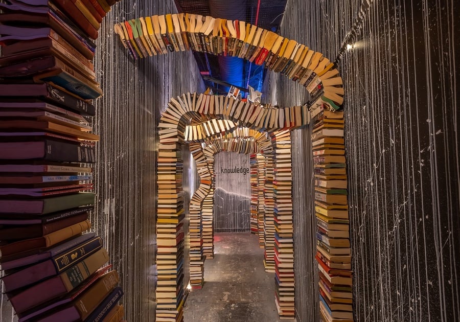 art installation made from books