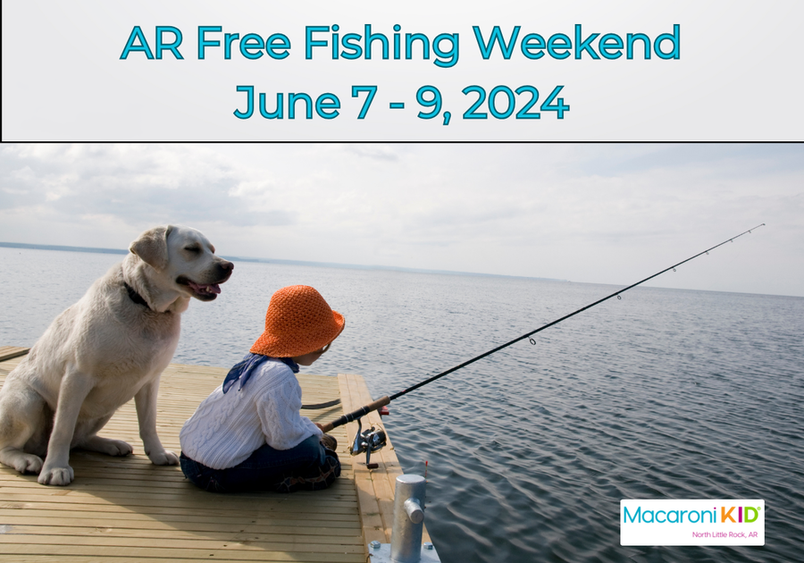 girl fishing on dock with large dog sitting behind her