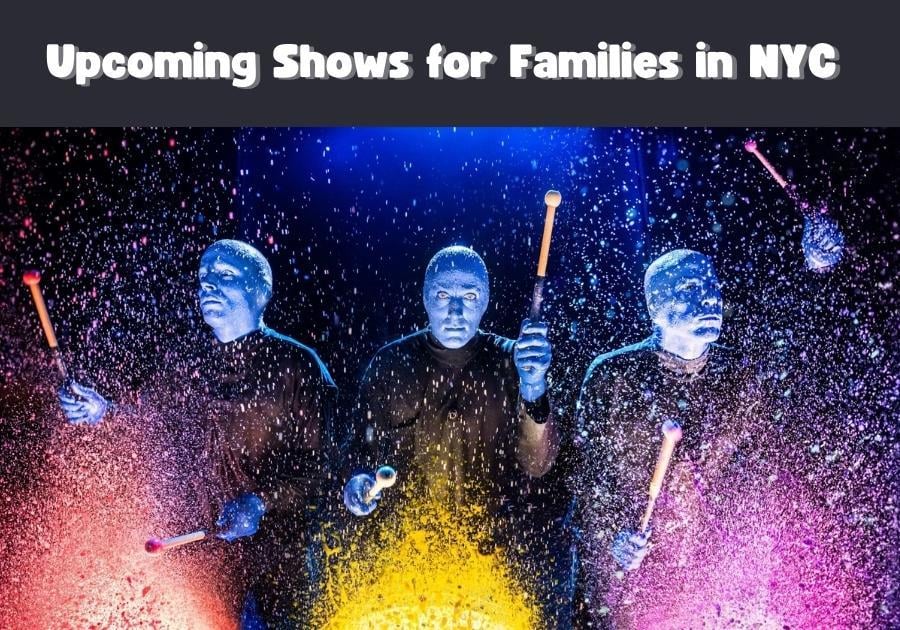 Blue Man Group drumming splashes of colorful paint