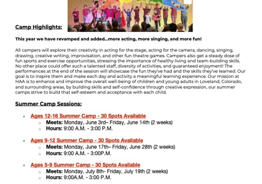 NoCoPA HAA Summer Camp flyer