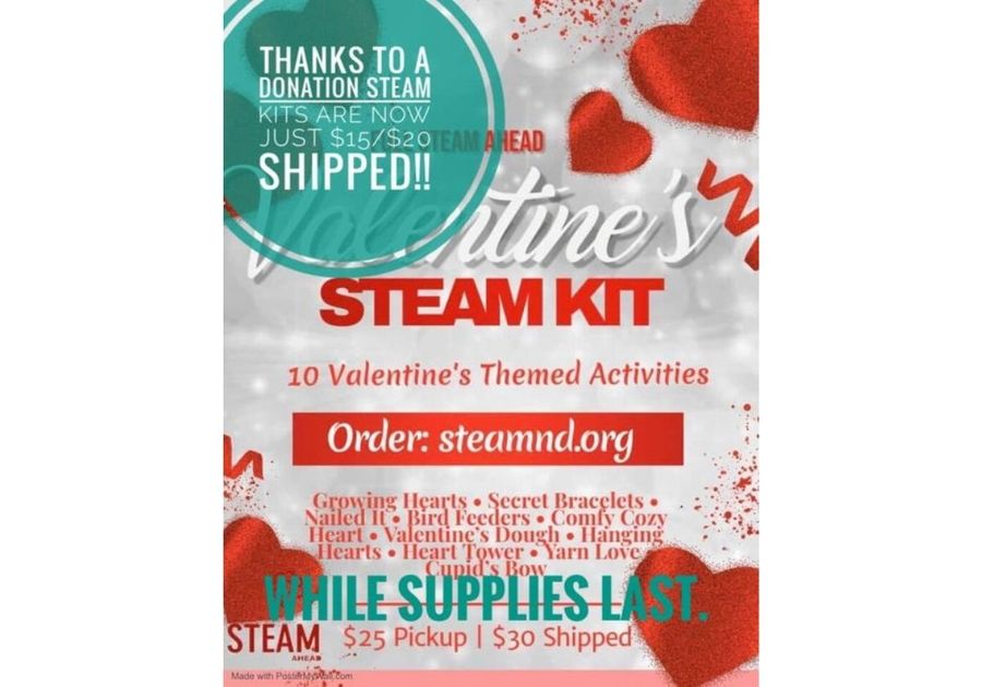 Full STEAM Ahead Flyer. Kits 15 dollars pick up. 20 dollars shipped.