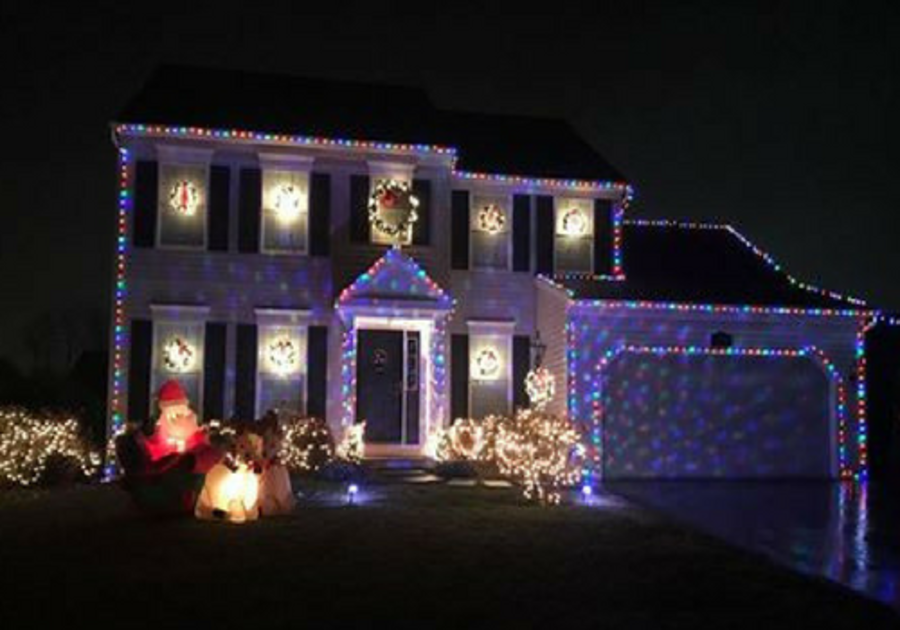house decorated with holiday lights