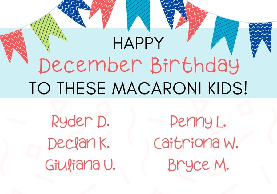 Happy December Birthday and lists 6 children's names