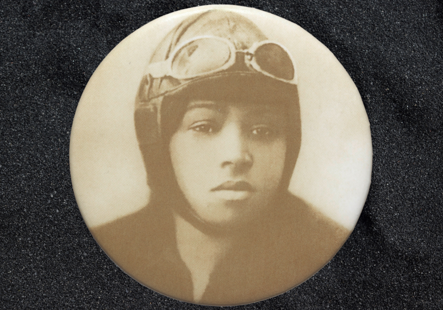 Pinback button featuring a portrait of Bessie Coleman