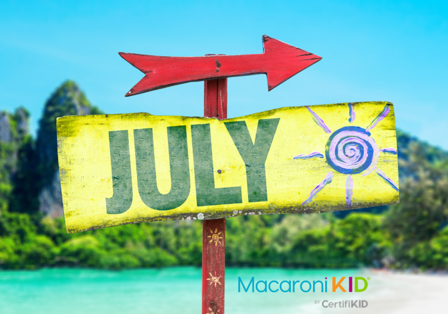 July sign with beach in background