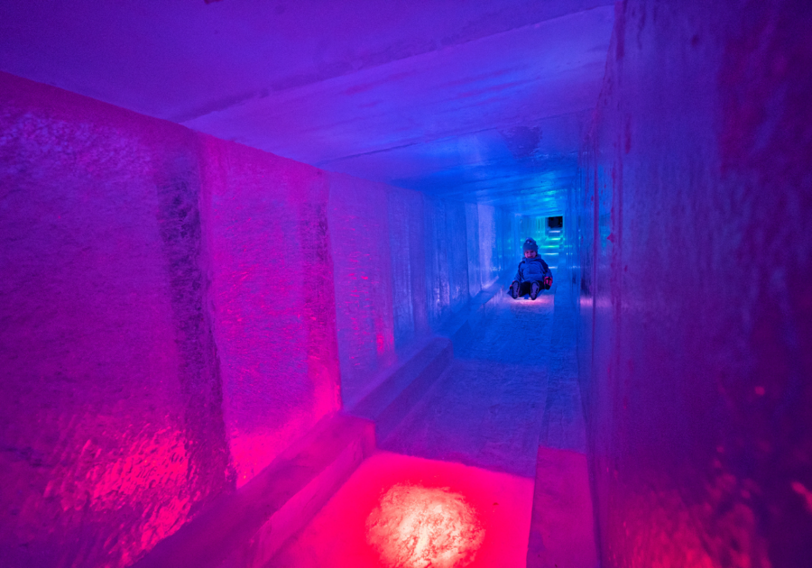 Child inside Ice Castle Slide