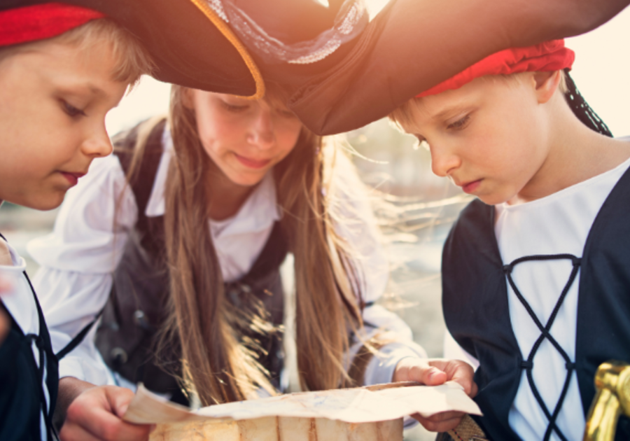 Pirate children reading map