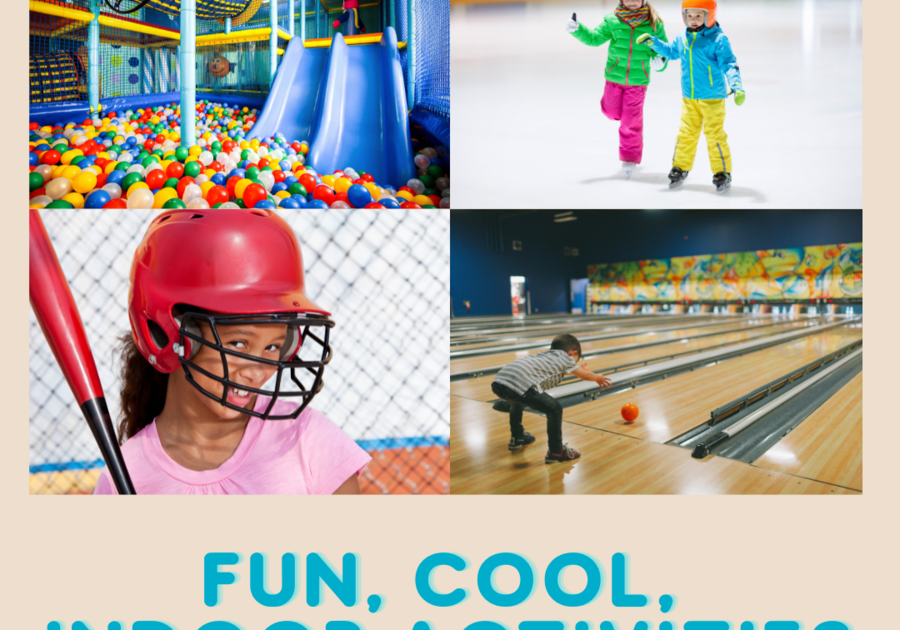 Indoor playground, ice skating, child batting, child bowling