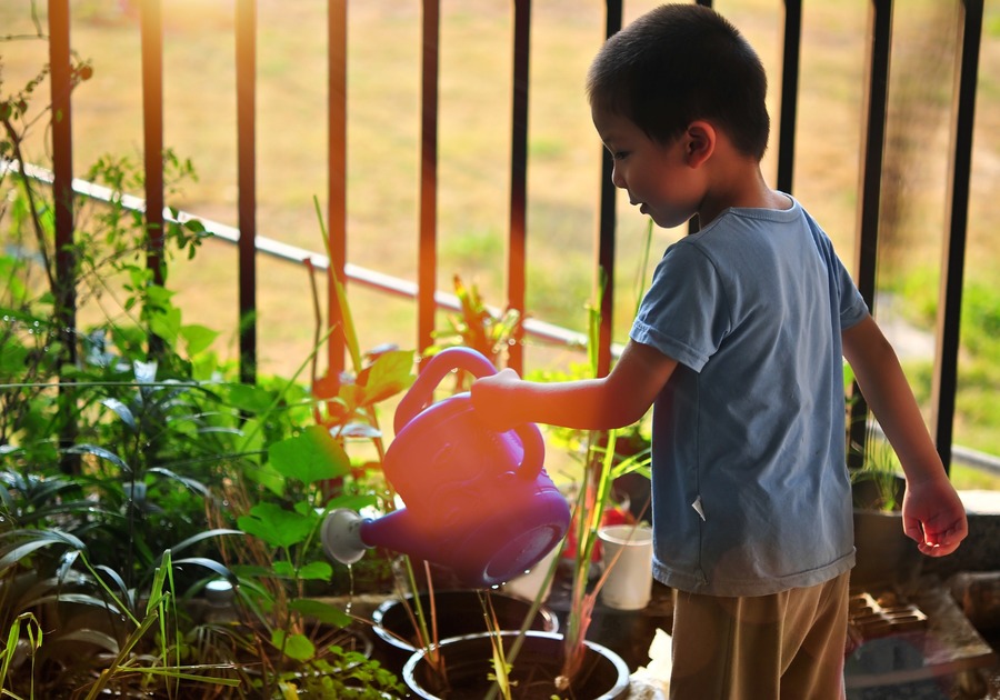 Garden kid child watering can