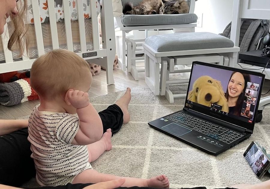 baby in a zoom class