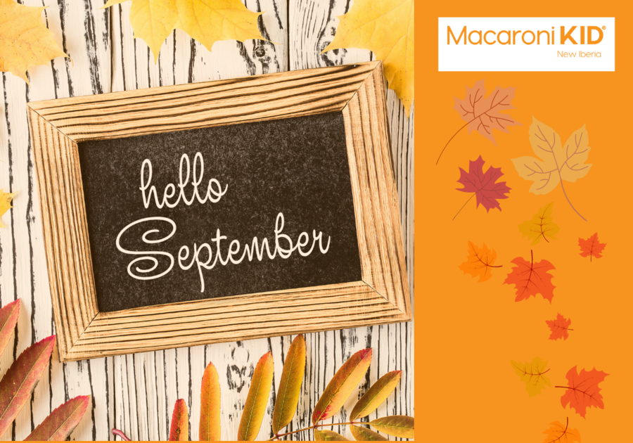 Hello September lettering card. Concept of the fall season