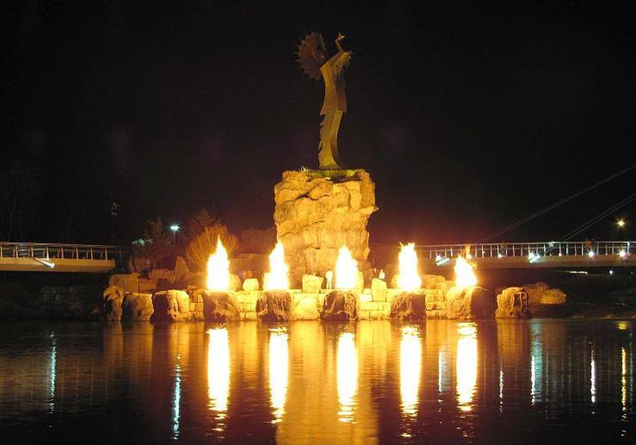 Keeper of the Plains, Wichita, KS, fire, river, Indian, bridge