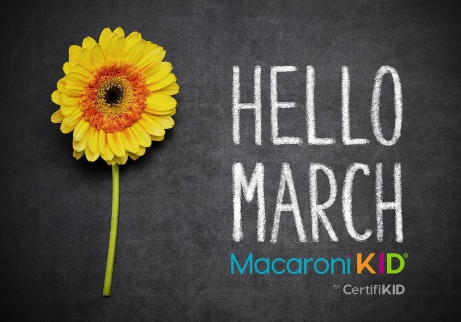 Hello March sign with flower