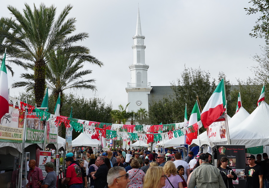 Taste of Little Italy, 2023 shot of event with town square steeple in back